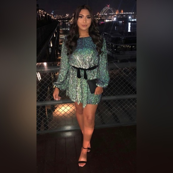 Retrofete Grace Dress – Metallic Turquoise Size S - Picture 10 of 14